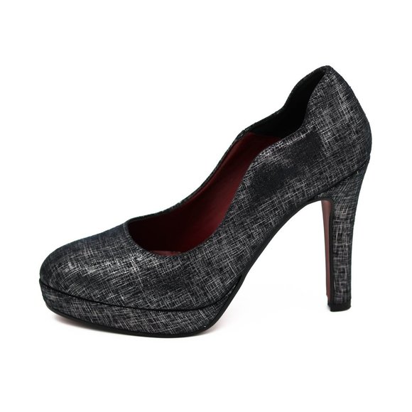 Shiny Gray Platform Heels Metallic Night Out Pumps